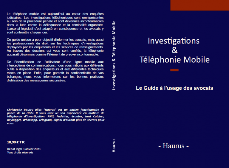 Couverture complète livre investigations & Téléphonie mobile le guide à l'usage des avocats