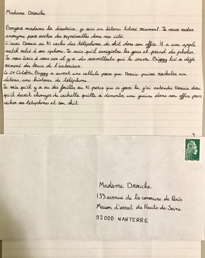La lettre de dénonciation de Pierre Bourdin (Dagomar) en détention à Nanterre